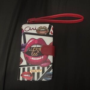 Nicole Lee Red and White Lip Design Wristlet